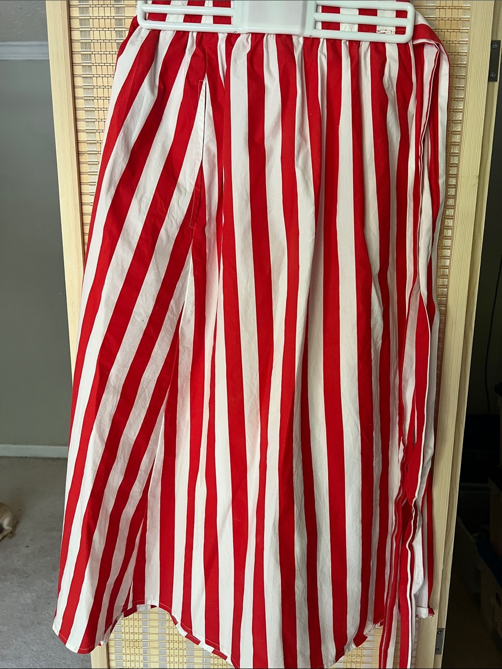 ban.do Red and White Vertical Stripe A-Line Midi Skirt wrap around skirt